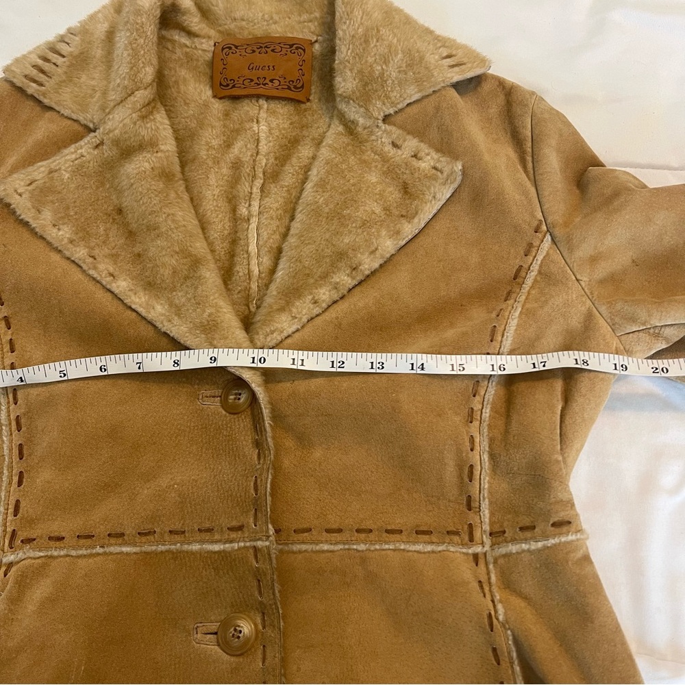 Vintage Y2K Guess Genuine Leather Penny Lane Shearling 70s Style Coat Camel M - Picture 11 of 13